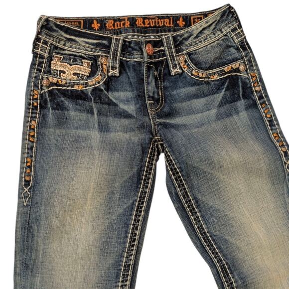 New ROCK REVIVAL Capri Jeans Angie Orange Stitch Details Flap Pockets Women 26 - Picture 2 of 8